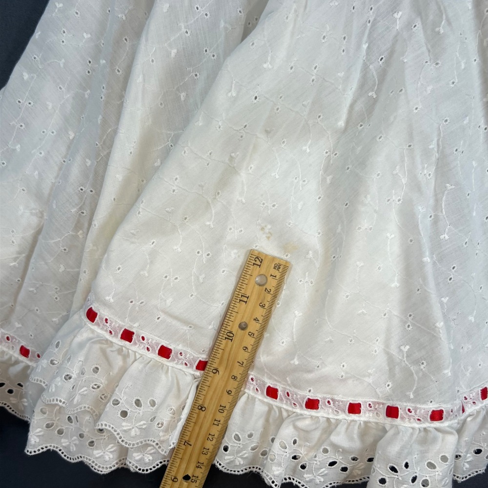 Vintage Handmade Eyelet Dress Red Rickrack Trim Toddler 2T 3T Cottagecore - Picture 8 of 10